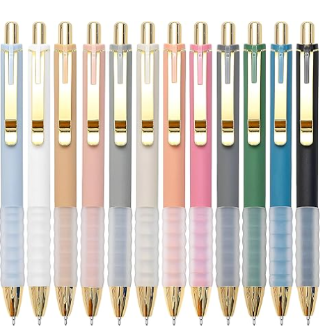 Ballpoint Pens Black Medium Point 1mm Pen with Super Soft Grip Ball Point Pen for Men Women Retractable Pens (gold-12 pcs)